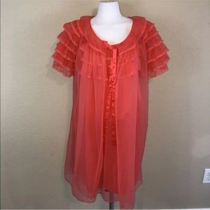 Vintage 60s Tiered Ruffle Sleeve Gown Robe Set